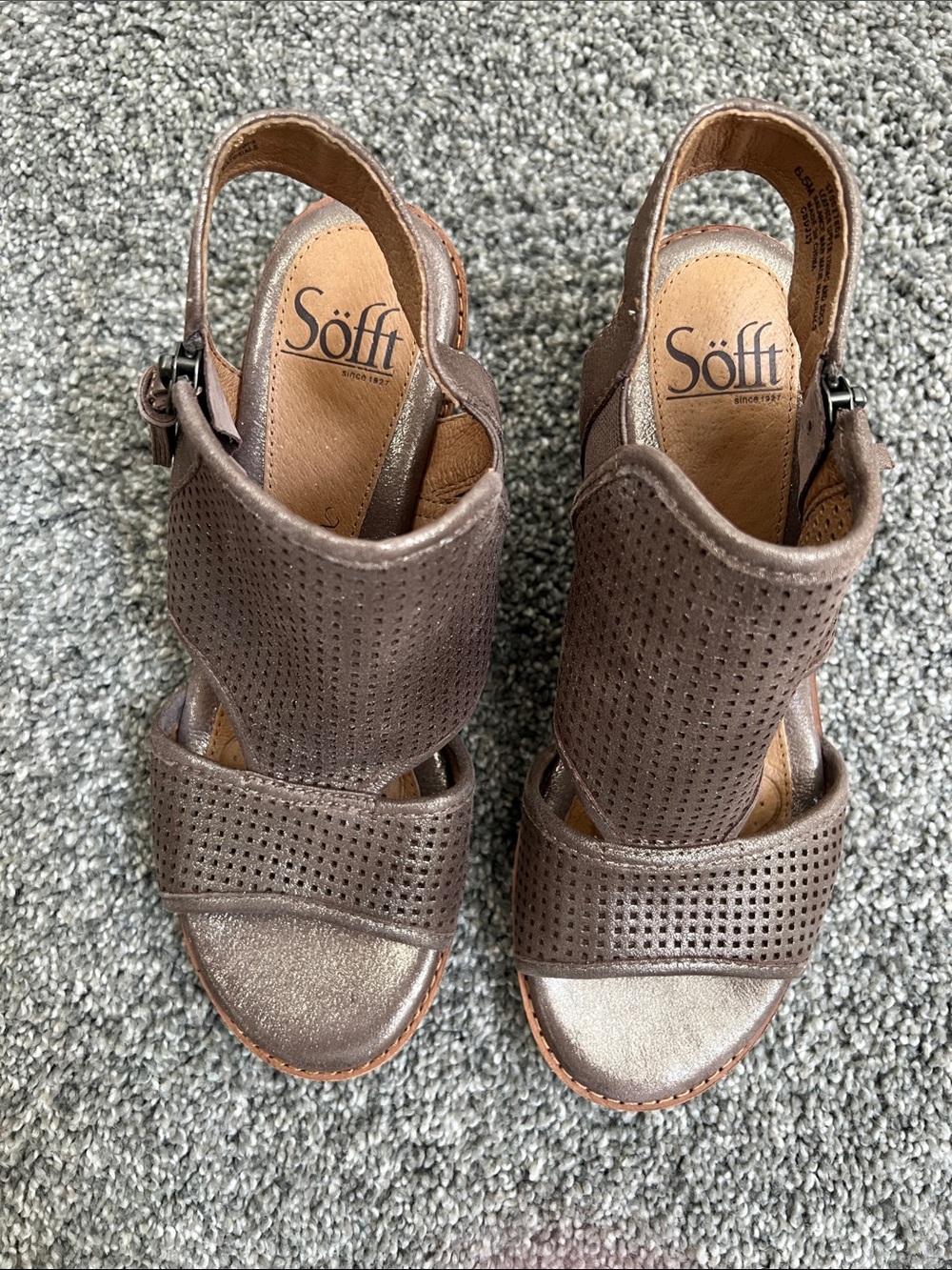 Söfft Brown Perforated Leather Slingback Sandals